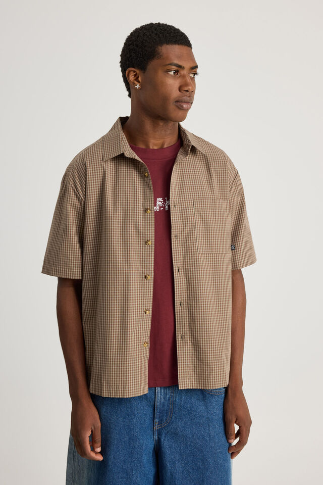 Half Half Short Sleeve Shirt, HH HAZLENUT CHECK
