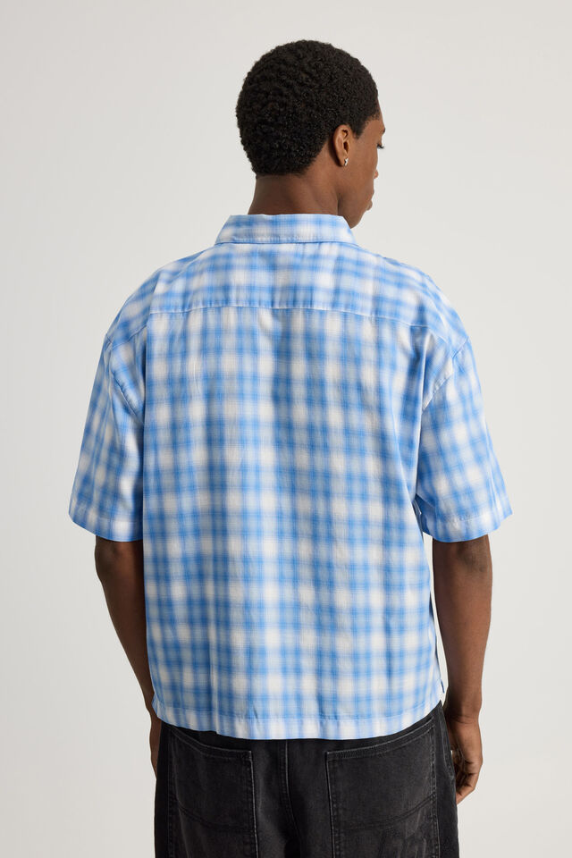 Half Half Boxy Cropped Short Sleeve Shirt, HH NAVY SPACE DYE