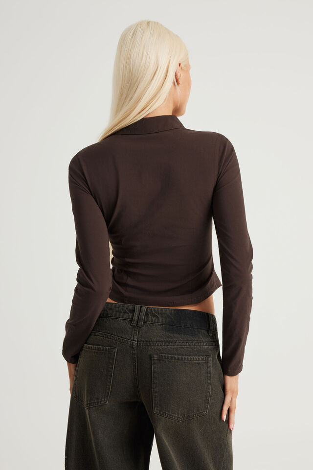 Long Sleeve Zip Through Shirt, UMBER
