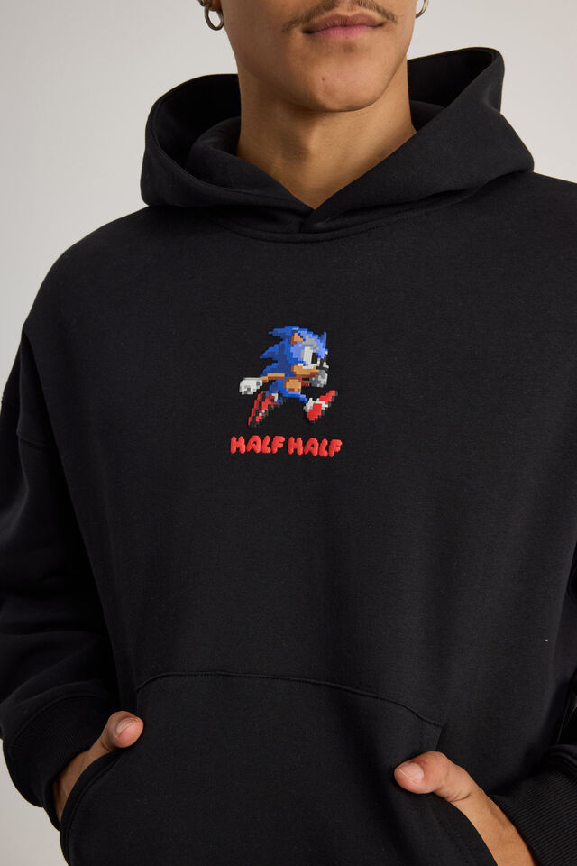 Sonic X Half Half Hoodie, LCN SEG BLACK/PIXEL SONIC