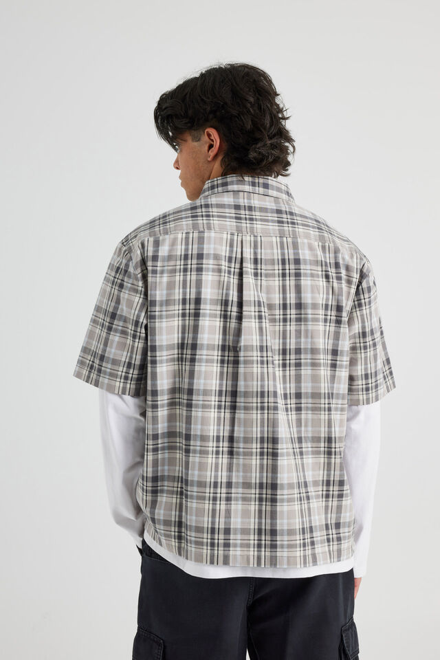 Short Sleeve Shirt, TAUPE/BLACK CHECK