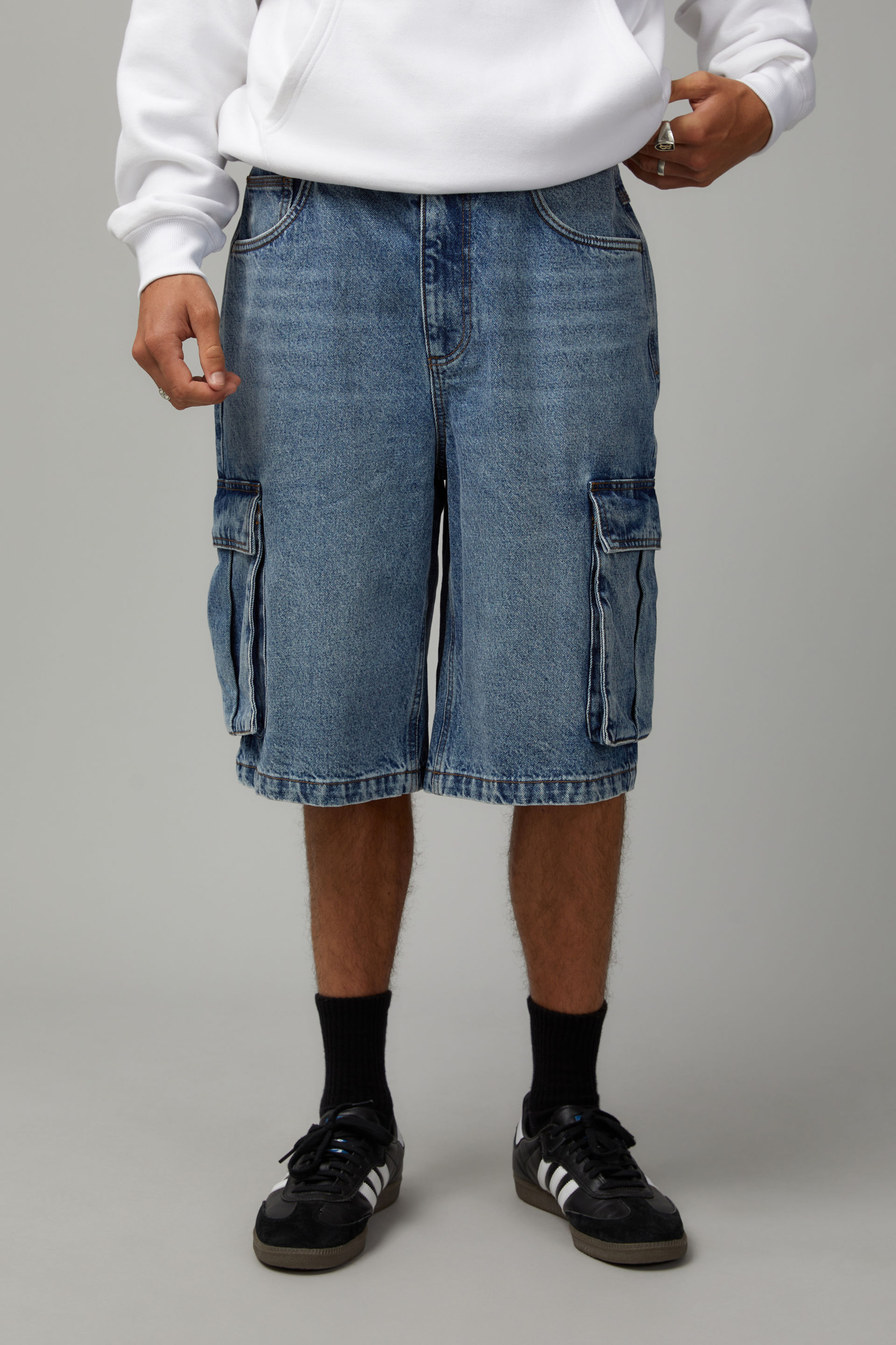 Half Half Baggy Cargo Denim Short