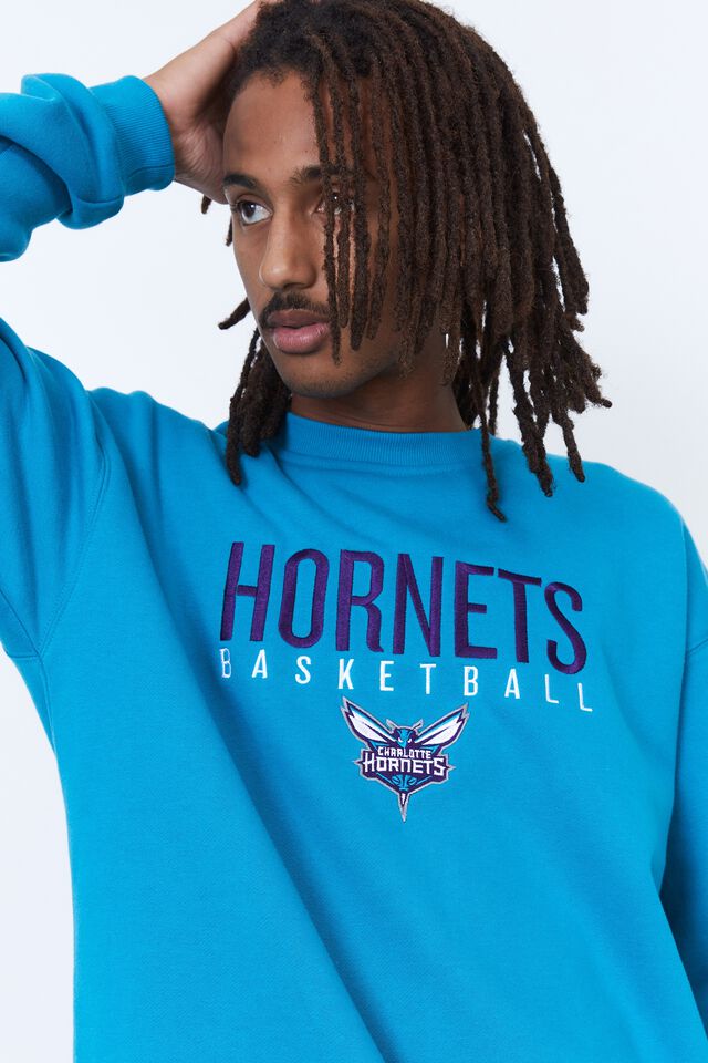 NBA Charlotte Hornets Oversized Crew, LCN NBA VINTAGE TEAL/CHARLOTTE HORNETS EMB