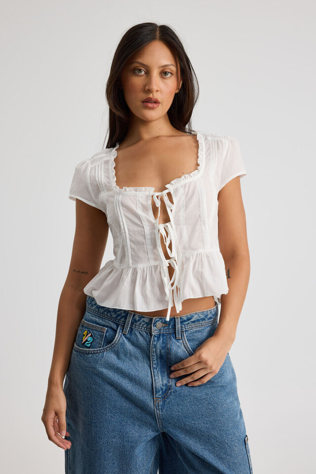 Sage Tie Front Top, WHITE