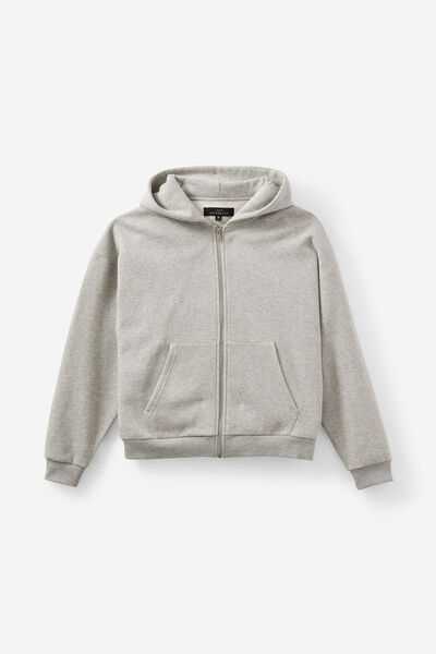 Authentics Boxy Zip Thru Hoodie, GREY MARLE