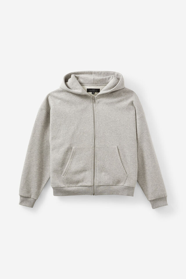 Authentics Boxy Zip Thru Hoodie, GREY MARLE