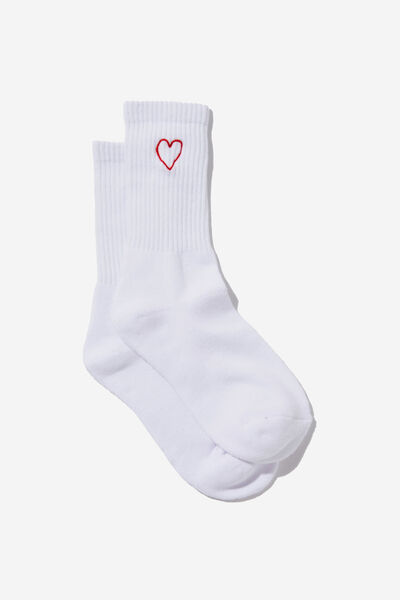 Unisex Rib Sock - Extra, WHITE SMALL HIT HEART EMB