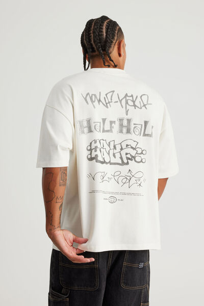 Half Half Heavyweight Box Fit Graphic Tshirt, HH CLOUD/TAGLINE
