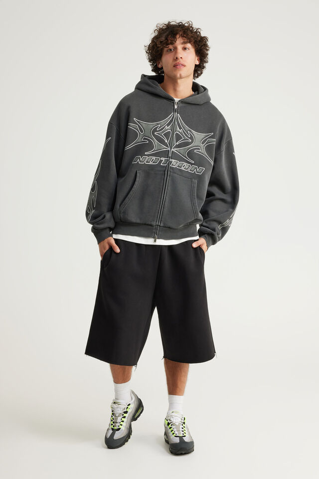Notion Zip Thru Hoodie, NTN WASHED BLACK/MOTO
