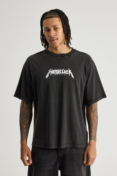 Box Fit Music Merch T Shirt, LCN PRO WASHED BLACK/METALLICA CLASSIC