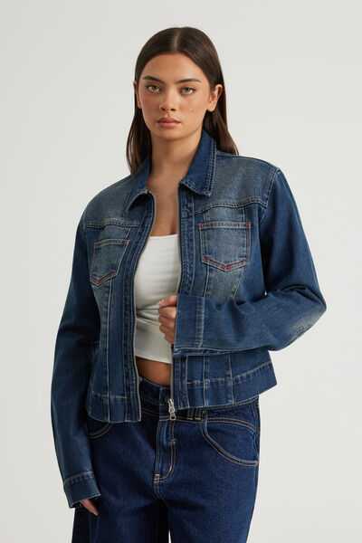 Y2k Baby Girl Zip Up Jacket, DARKNESS INDIGO