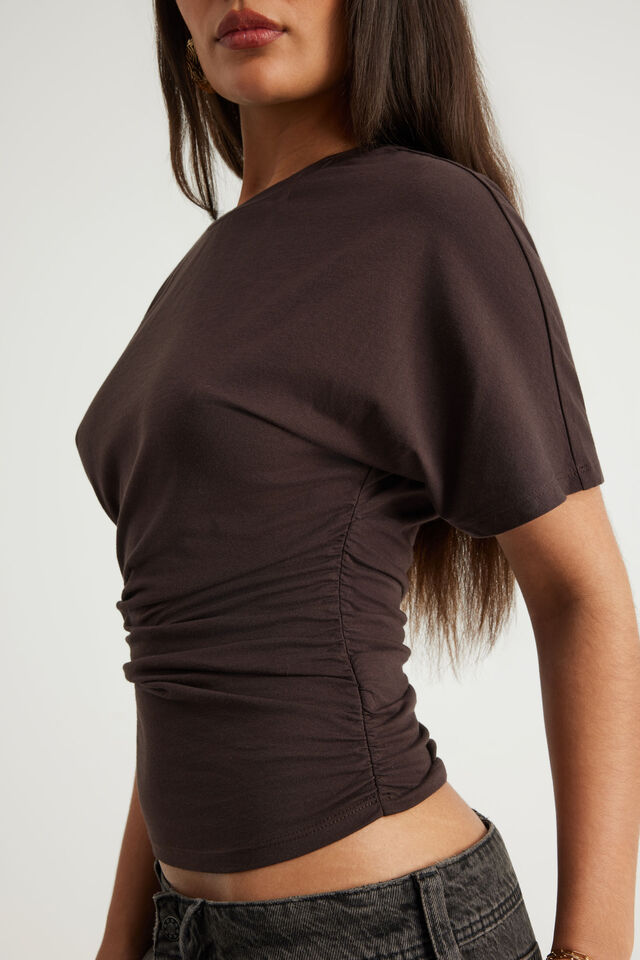 Batwing Cinch Waist Top, UMBER