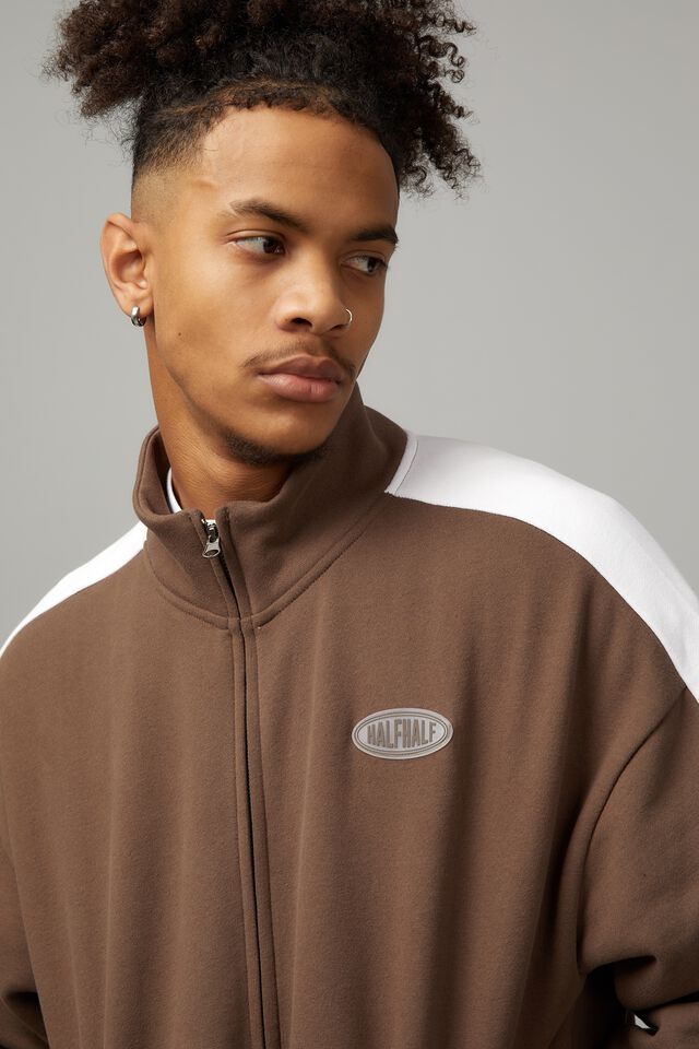 Half Half Funnel Neck Zip Through, BRACKEN/PANELLED