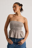 Ari Shirred Bandeau, BROWN GINGHAM - alternate image 1