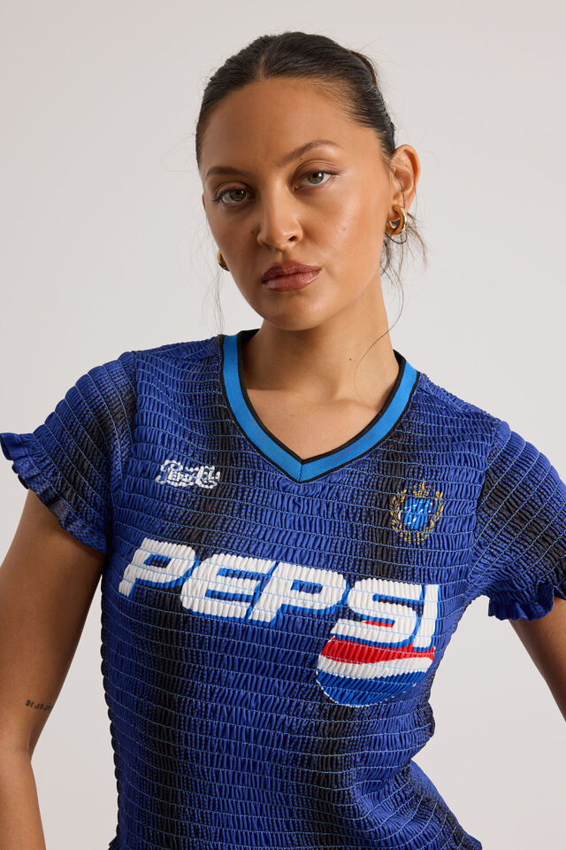 Lcn Pepsi Shirred Fitted Sports Jersey, LCN PEP GLOBE BLUE/PEPSI