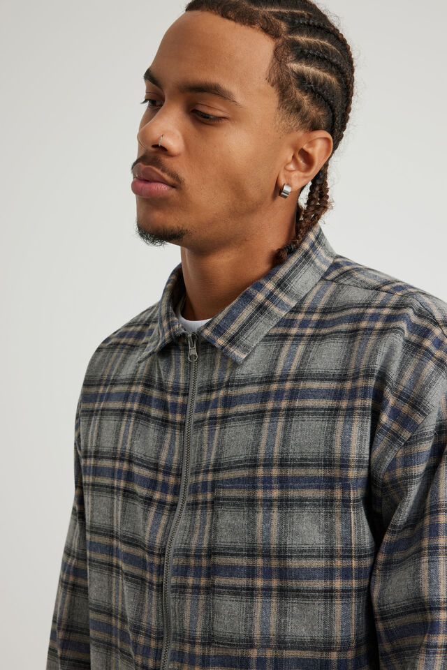 Half Half Zip Through Long Sleeve Shirt, HH GREY FLANNEL