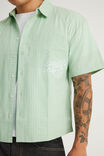 Half Half Boxy Cropped Short Sleeve Shirt, HH GREEN CHECK WHT HANDSTYLE EMB - example image 2