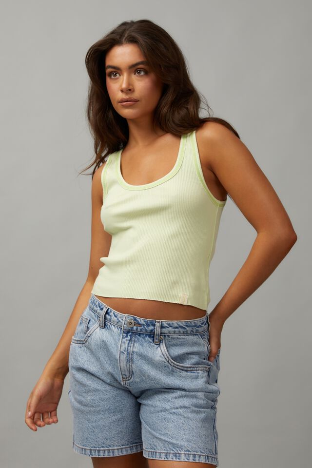 Contrast Stitch Scoop Neck Tank, WASHED LIME