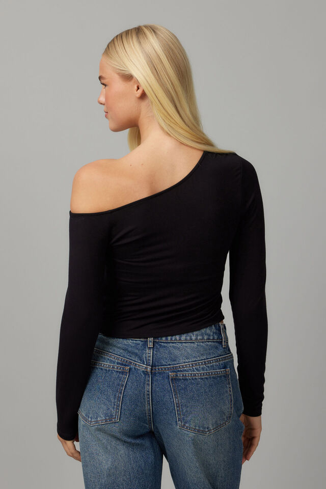 Gemma Asymmetric Long Sleeve, BLACK