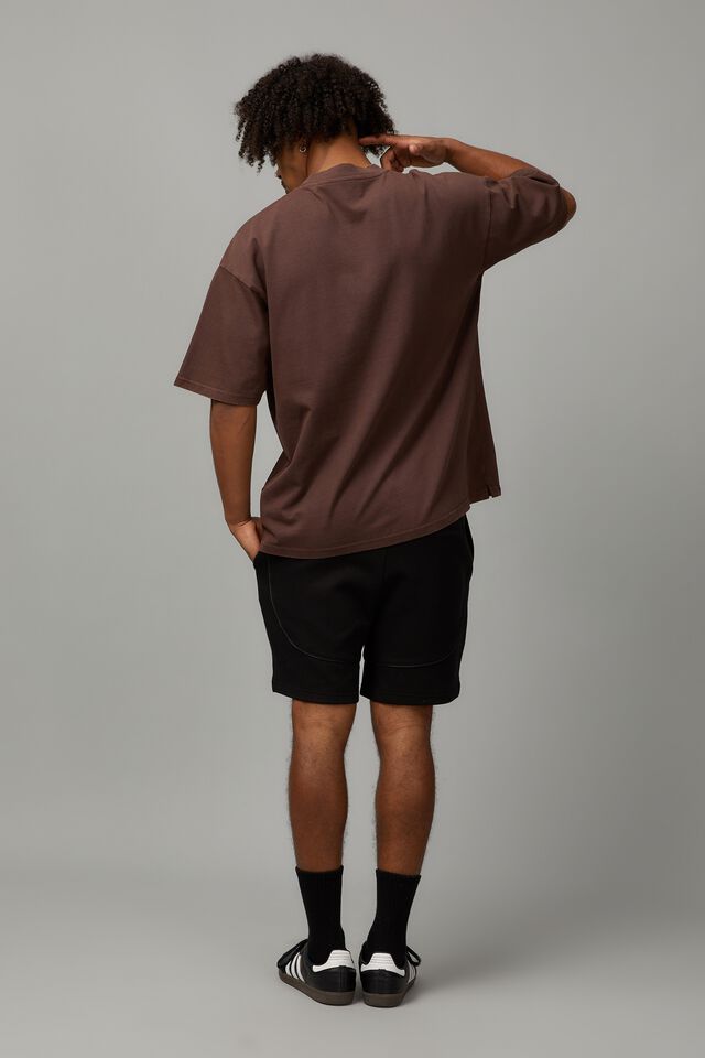 Textured Knit Track Short, BLACK/PIPING