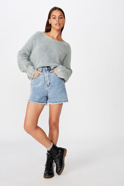 Drop Shoulder Knit Jumper, WASHED FOG GREY