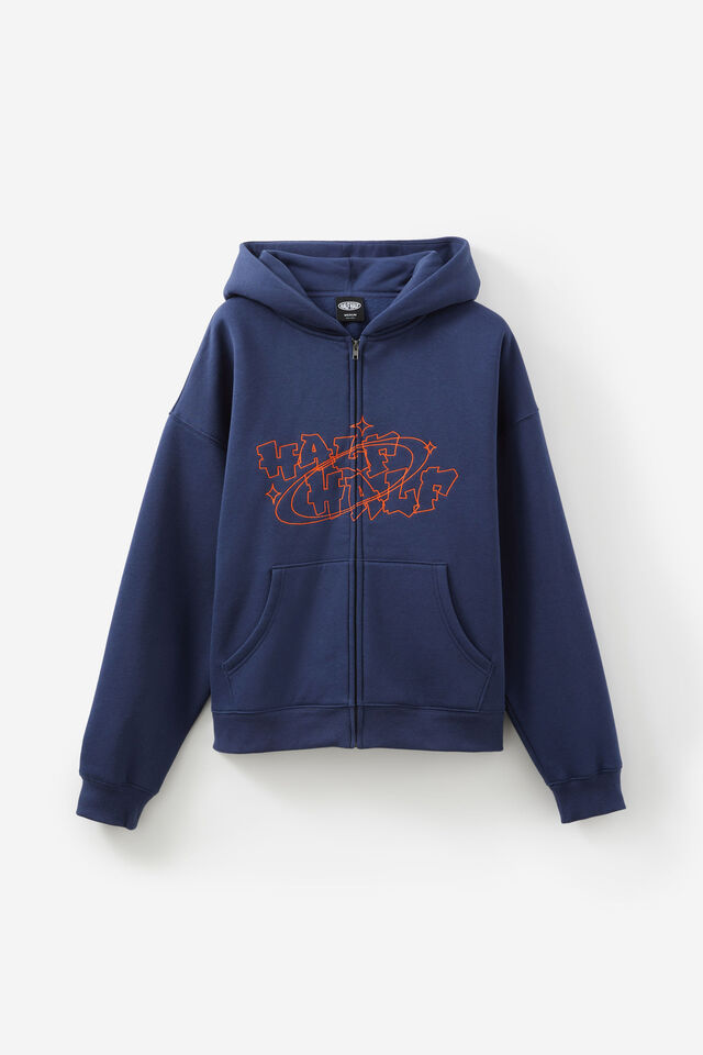 Half Half Zip Thru Hoodie, HH MIDNIGHT BLUE/HALF HALF COSMIC