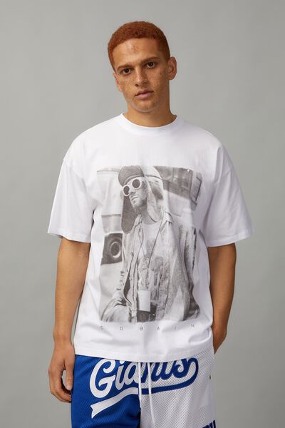 Oversized Music Merch T Shirt, LCN MT WHITE/COBAIN SUNNIES