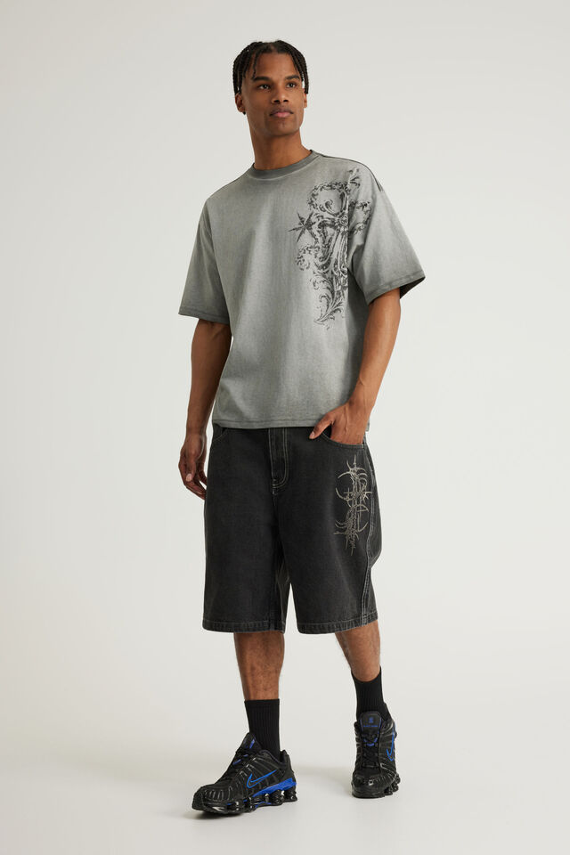 Notion Baggy Denim Short, ASHOUT BLACK/GRAPHIC