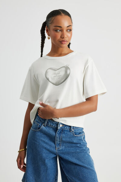 Boxy Graphic Tee, VINTAGE WHITE/METALLIC HEART