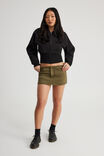 Babydoll Raw Waist Mini Skort, OLIVE - alternate image 2
