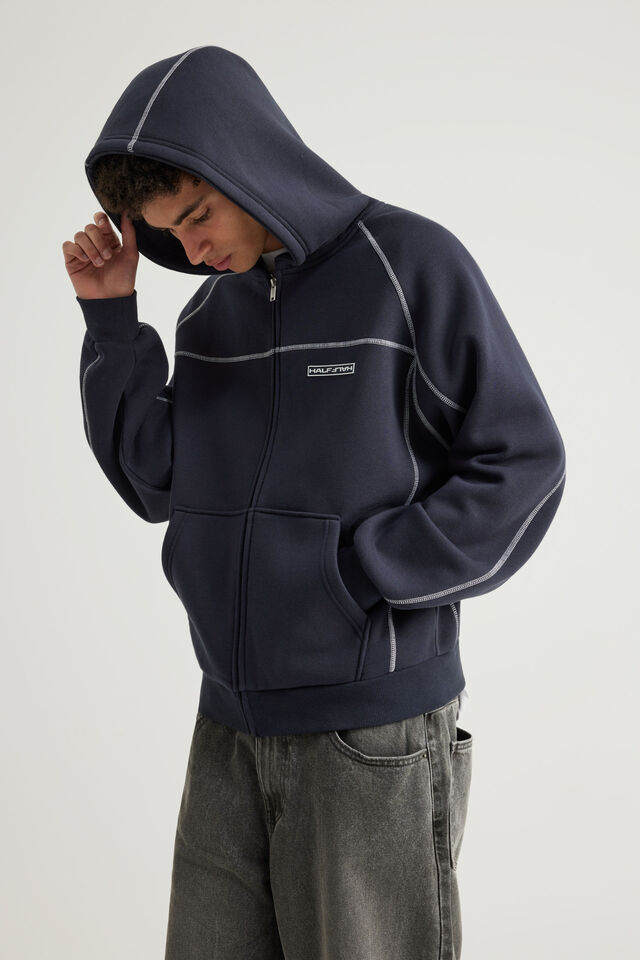 Half Half Zip Thru Hoodie, HH NAVY BLAZER/PANELLING