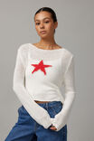 Open Knit Star Jumper, COCONUT/RED STAR - alternate image 1