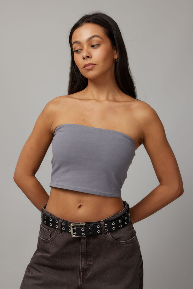 Crop Jersey Bandeau, WASHED STEEL