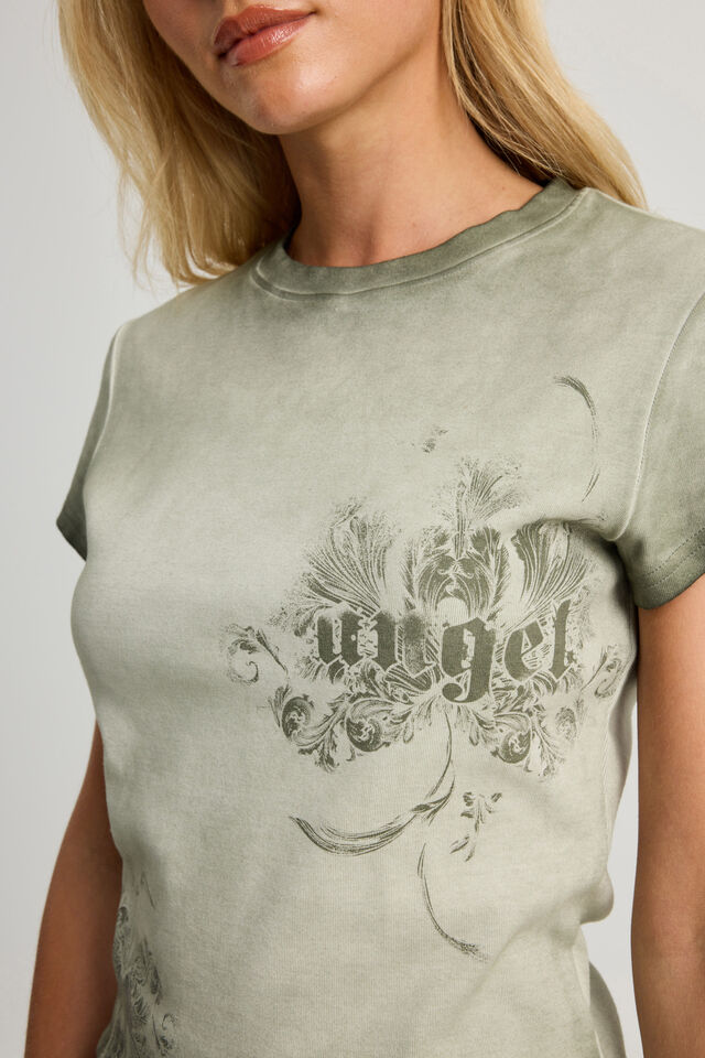 Fitted Graphic Tee, KHAKI/ANGEL