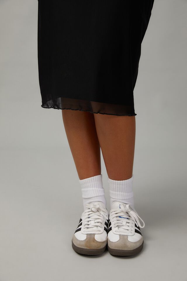 Mesh Midi Slip Skirt, BLACK
