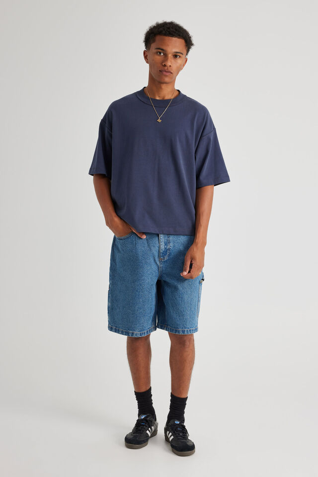 Half Half Painter Baggy Denim Short, CLASSIC INDIGO