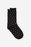 Girls Everyday Crew Sock, BLACK W WHT POLKA DOT - alternate image 1
