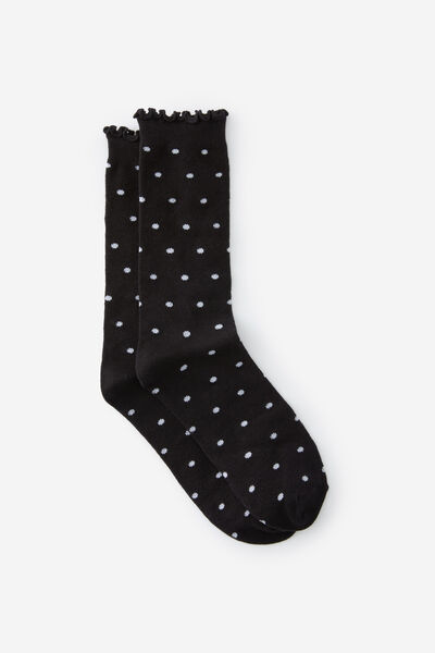 Girls Everyday Crew Sock, BLACK W WHT POLKA DOT