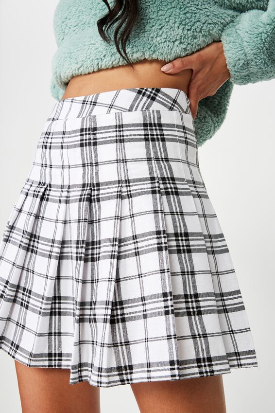 Pleated Skirt, GABRIELLE WHT/BLK CHECK