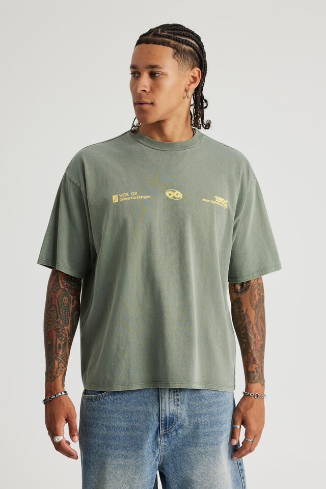 Open Gallery Box Fit Tshirt, OG WASHED DIRTY SAGE/CIRCULAR OG