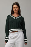 Addison Cable V Neck Jumper, IVY GREEN/NEW YORK - alternate image 1