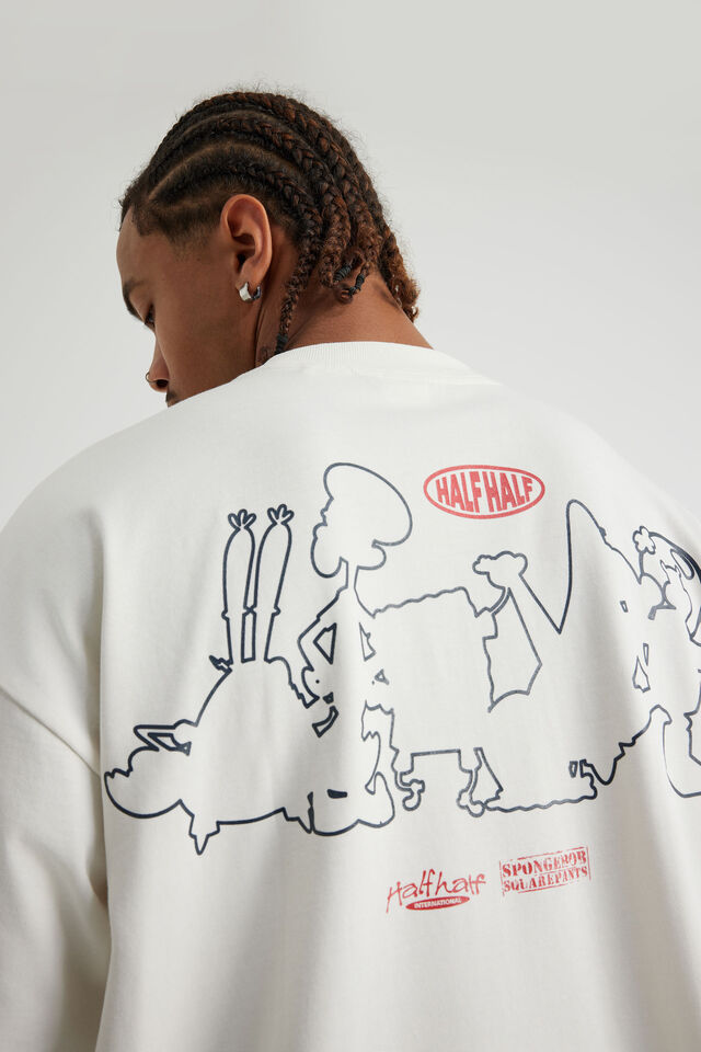 Spongebob X Half Half Heavyweight Box Fit T Shirt, LCN NIC CLOUD/SPONGEBOB GANGS ALL HERE