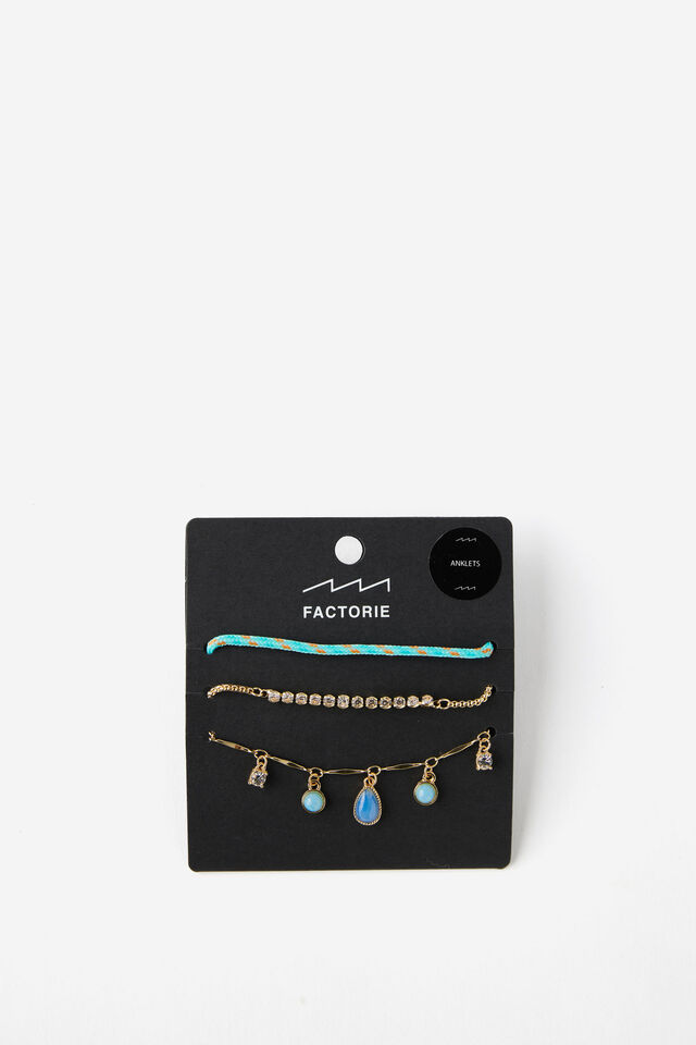 Summer Anklet Pack, GOLD TORQ CORD W JEWELS