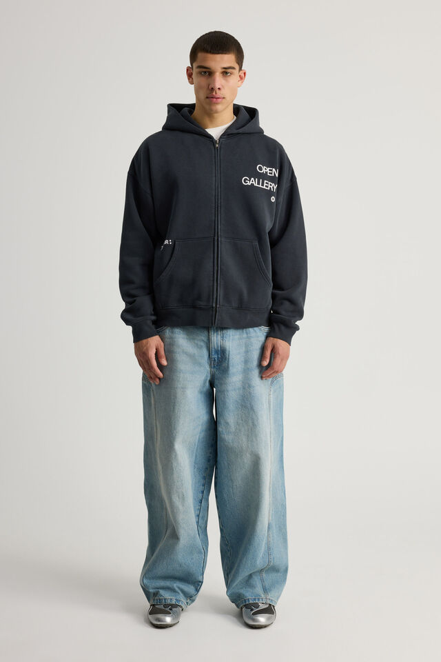 Open Gallery Zip Thru Hoodie, OG WASHED ICED LAGOON/LIVING IDEAS