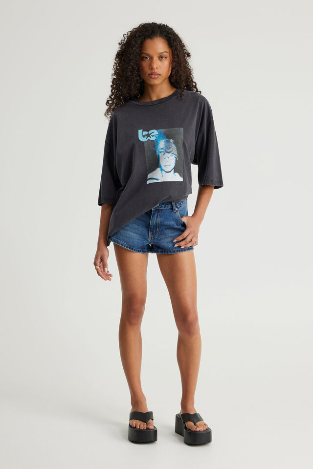 Box Fit Music Merch T Shirt, LCN BRA WASHED BLACK/BILLIE EILISH GLOW