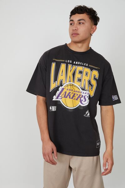 Oversized Nba T Shirt, LCN NBA WASHED BLACK/ LAKERS  IMPACT