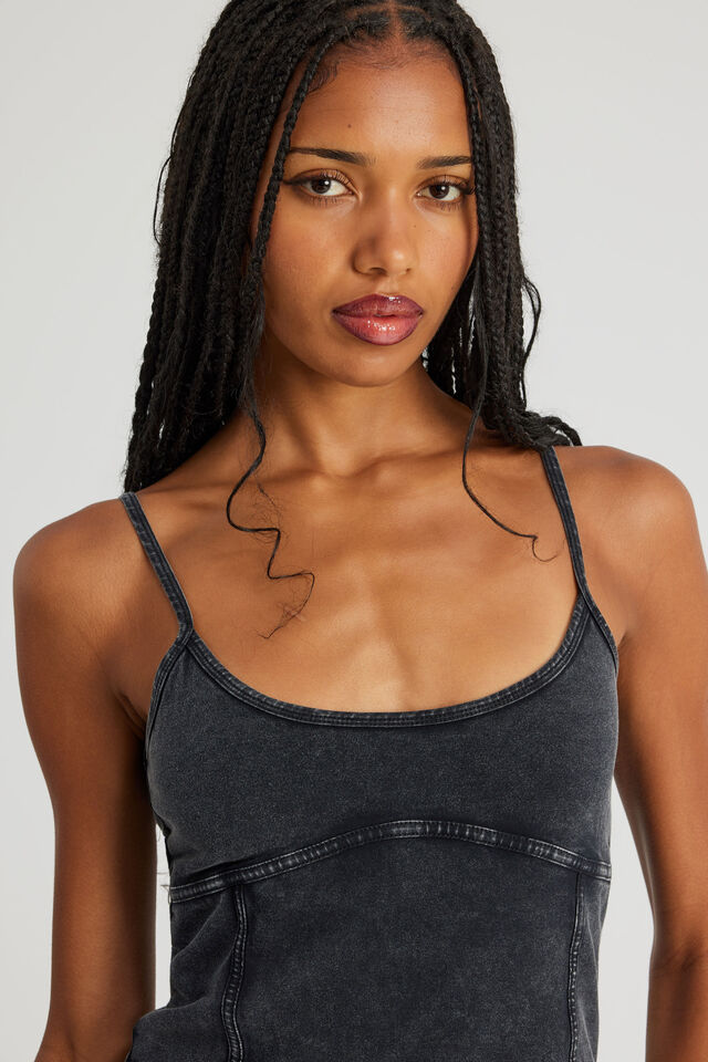 Panelled Scoop Neck Tank, WASHED BLACK