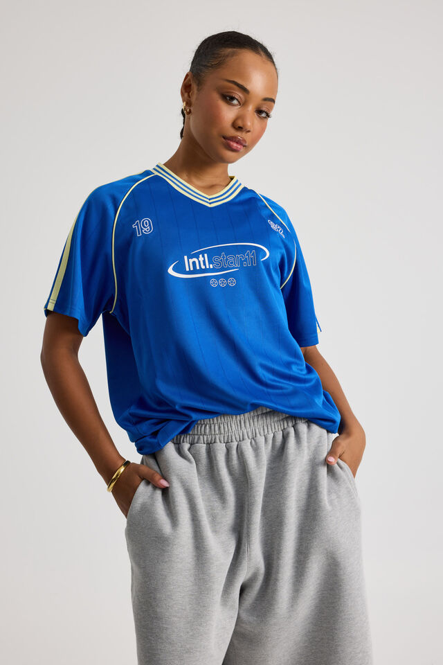 V Neck Sports Jersey, ELECTRIC BLUE/STAR