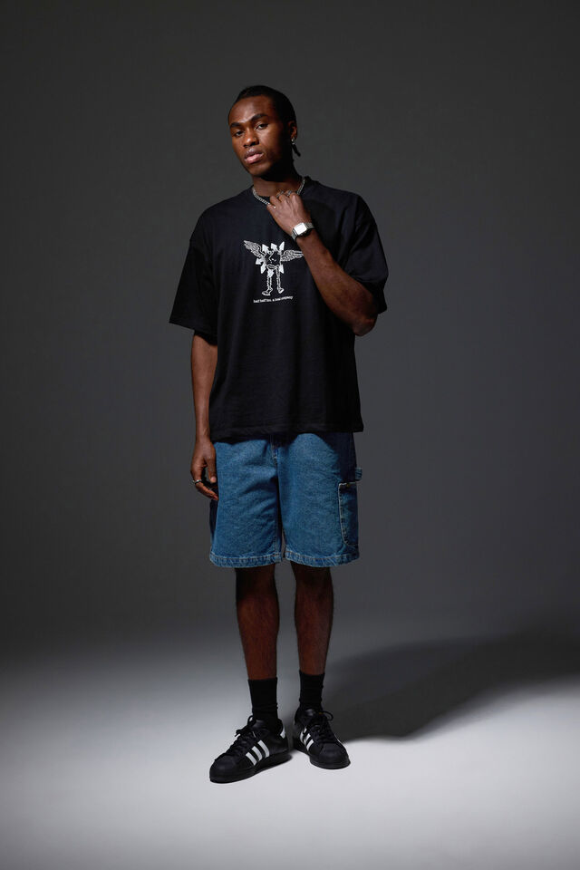 Half Half Box Fit Graphic T Shirt, HH BLACK/HALF HALF BARBARA