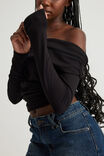 Off Shoulder Long Sleeve Top, WASHED BLACK - alternate image 4